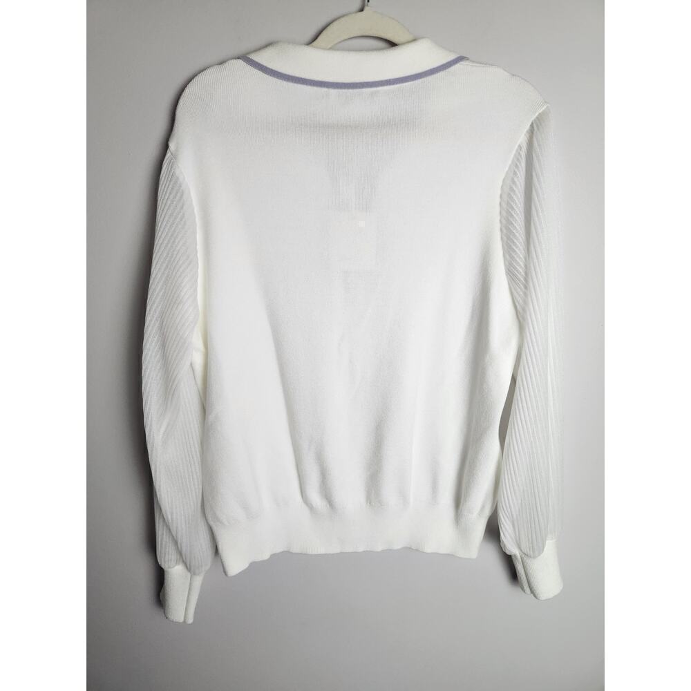 Siani Milano mixed media sweater sz xl sheer Puff Sleeve preppy Academia tennis - Picture 3 of 7